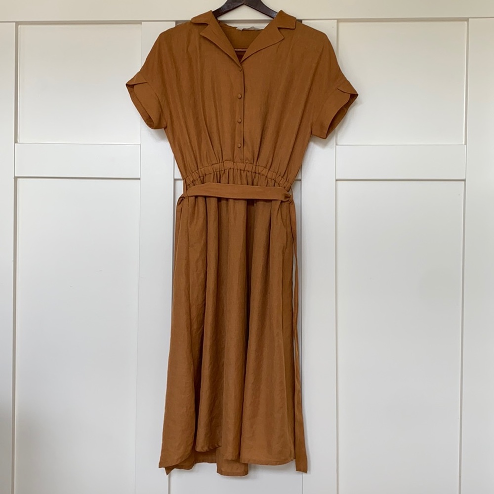 Beige Collared MIDI Dress